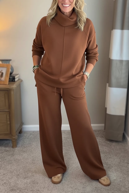 🎁New Arrivals🔥 Cozy Travel Cowl Neck Sweatshirt and Pant 2 Piece Sets
