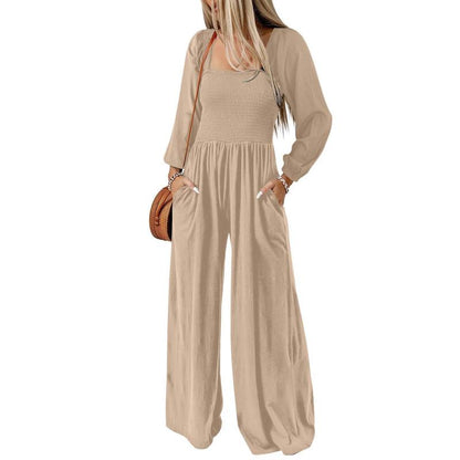 🔥Women's Casual Loose Wide-Leg Jumpsuit – Long Sleeve One-Piece Romper with Pockets