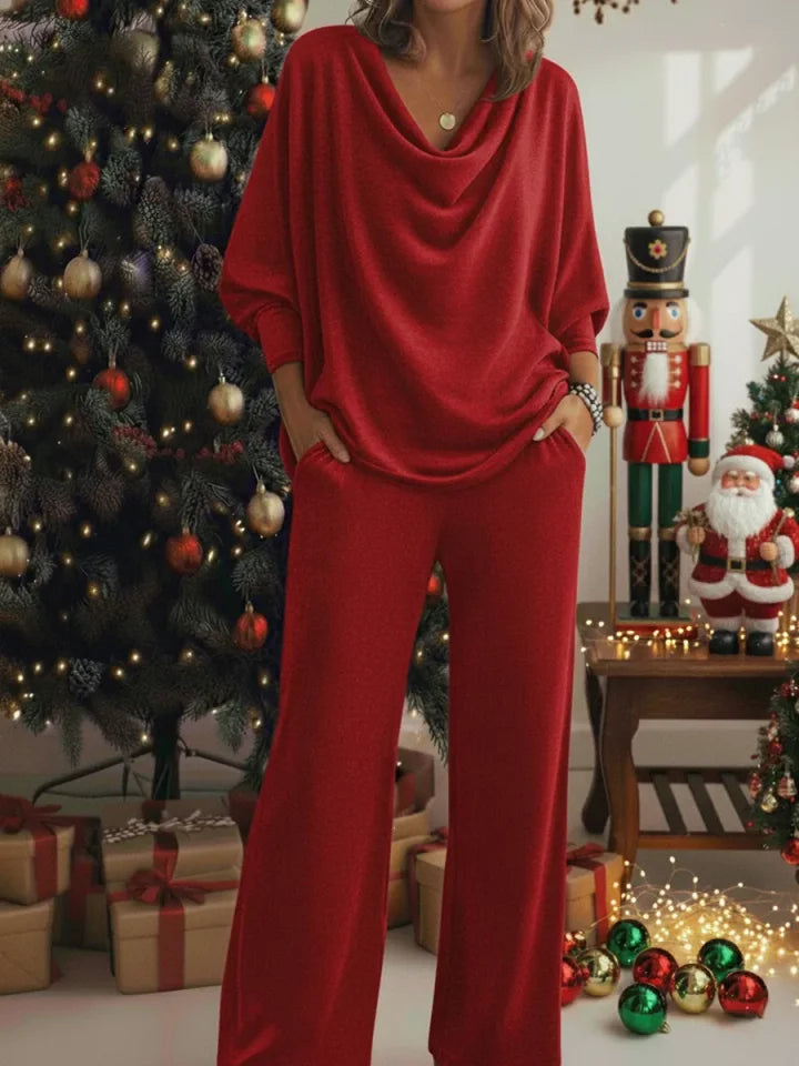 🎄✨ Women's Christmas Elegant Cozy Two-Piece Loungewear Set – Perfect for the Holiday Season! 🎁🎅