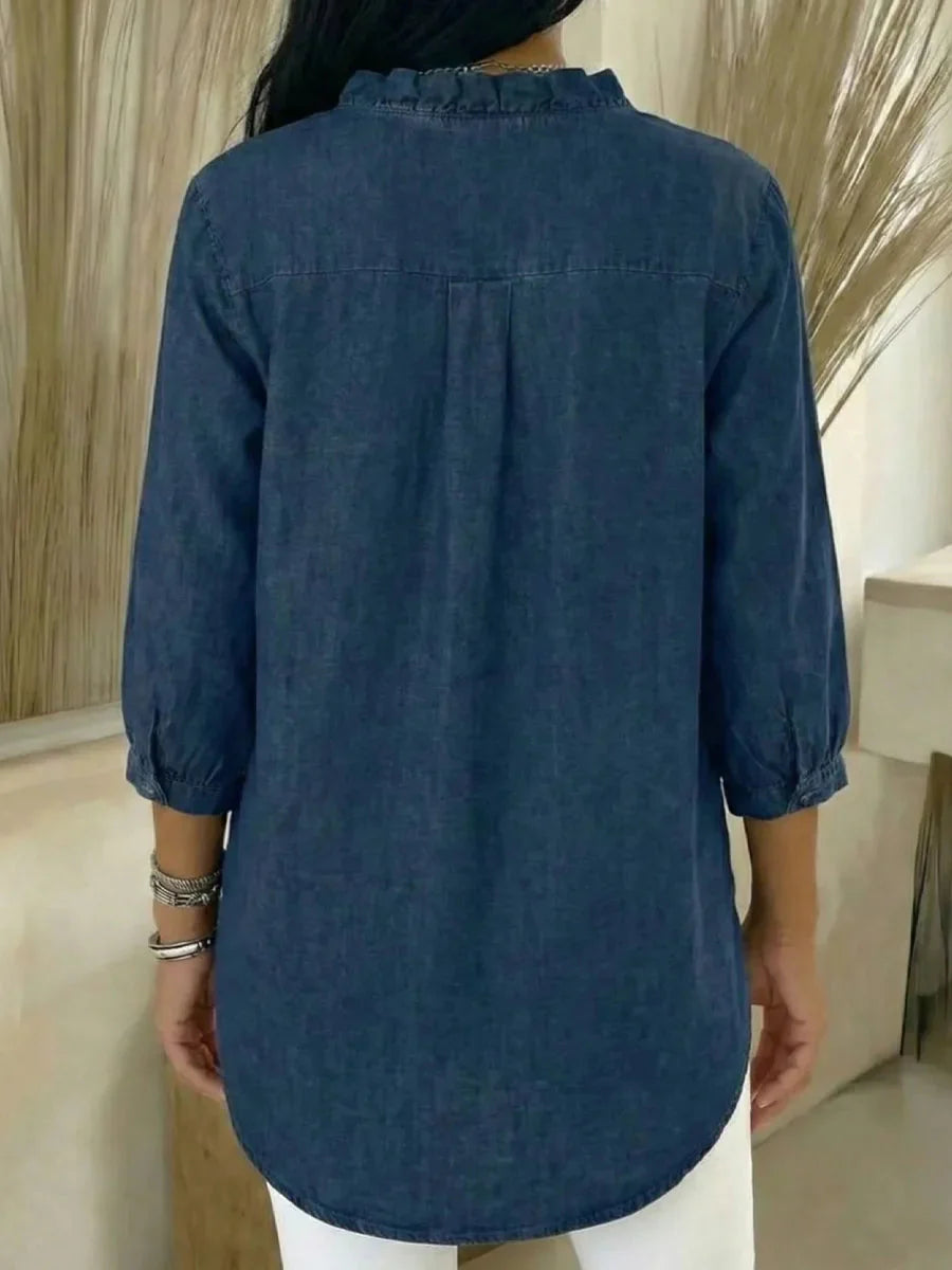 📦📦New Arrivals🔥Women's Casual Denim V-Neck Ruffled Shirt