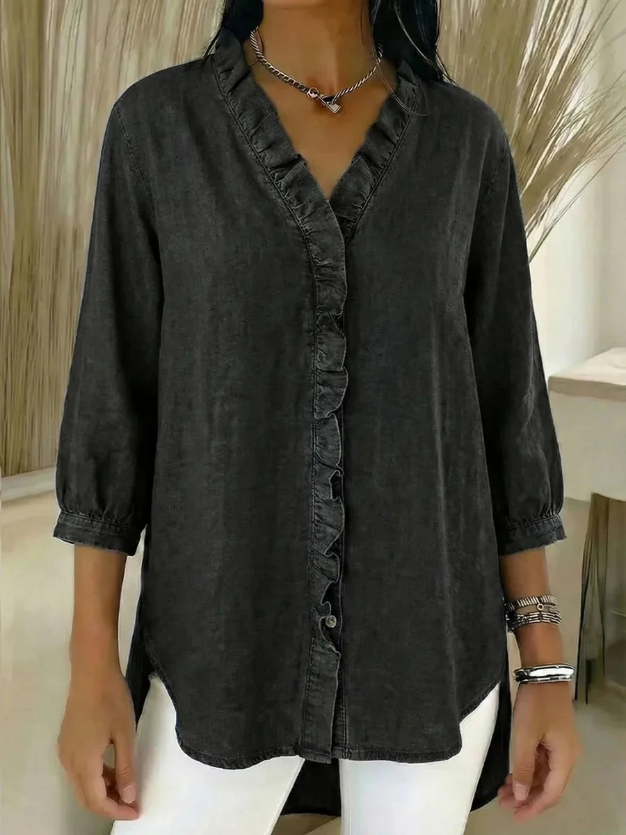 📦📦New Arrivals🔥Women's Casual Denim V-Neck Ruffled Shirt