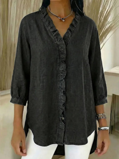 📦📦New Arrivals🔥Women's Casual Denim V-Neck Ruffled Shirt