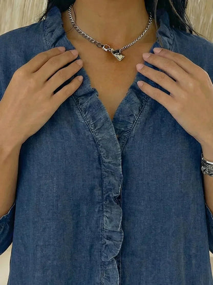 📦📦New Arrivals🔥Women's Casual Denim V-Neck Ruffled Shirt