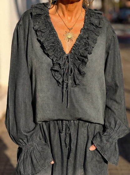 📦📦Buy 2 PCS for free shipping🔥Women's Ruffled Denim Suit