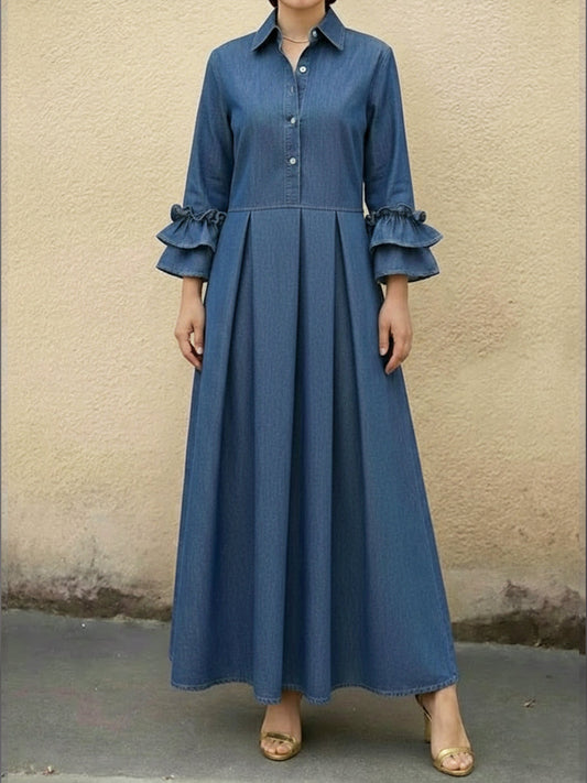 📦📦Last Day 39% OFF🔥Women's Casual Denim Dress With Ruffled Sleeves