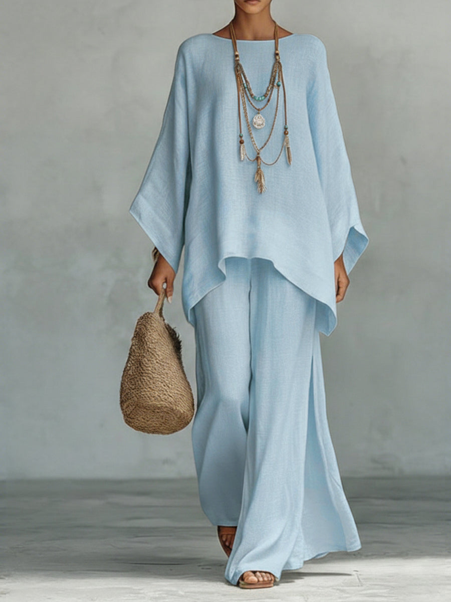 📦📦Buy 2 PCS for free shipping🔥Women's Comfortable, Loose-fitting Linen And Cotton Top And Wide-leg Pants Two-piece Set.