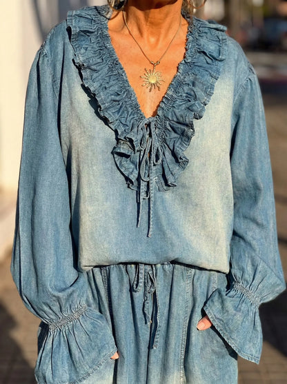 📦📦Buy 2 PCS for free shipping🔥Women's Ruffled Denim Suit
