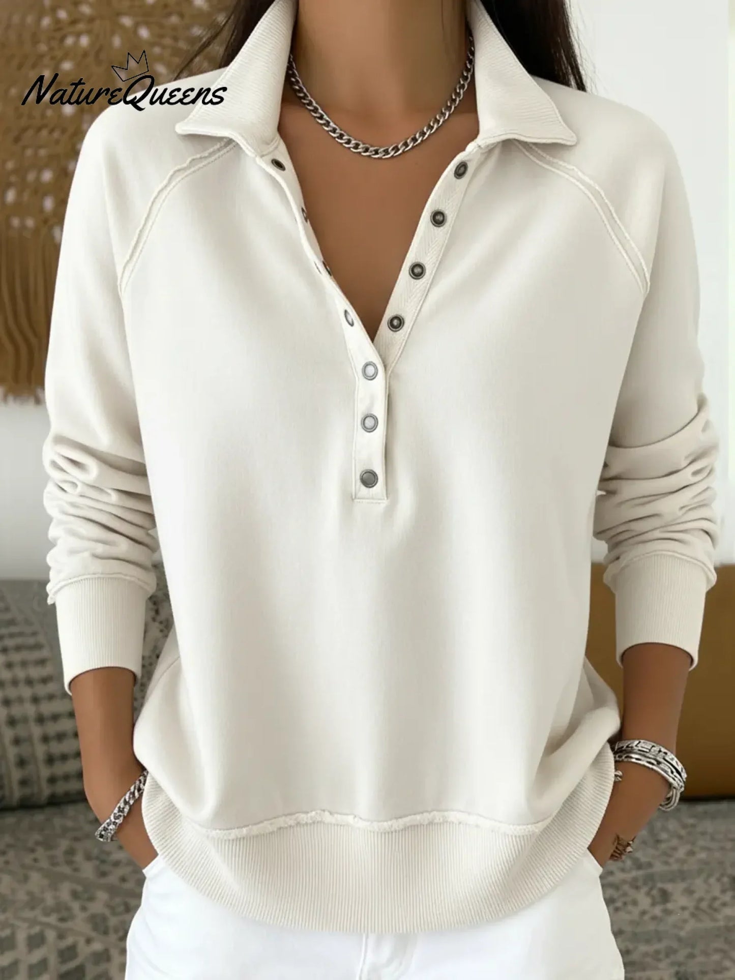 💝💝Women's Casual Solid Color Pullover Cotton Sweatshirt