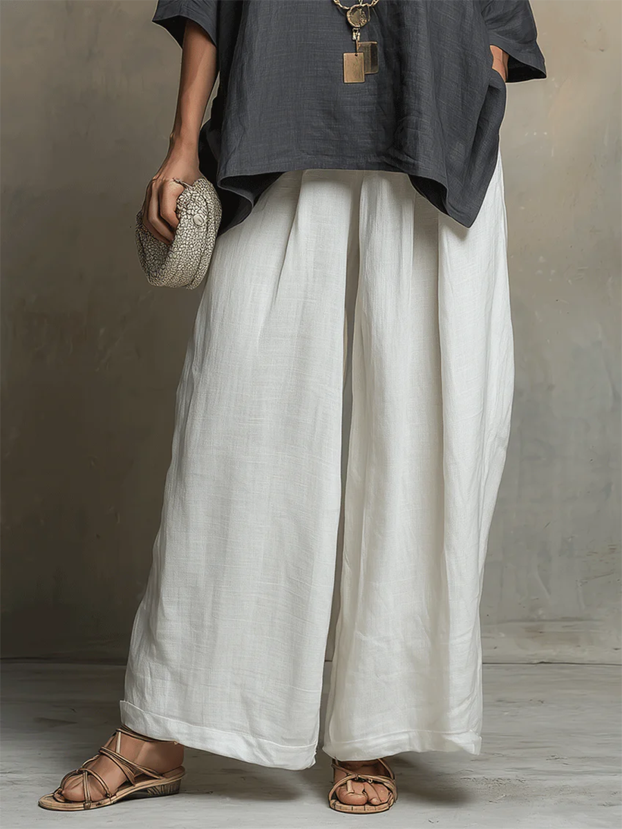 💝💝Cozy Cotton-linen Irregular Top And Wide-leg Pants Two-piece Set