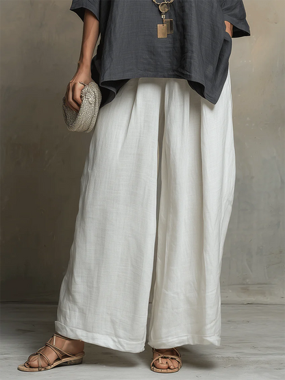💝💝Cozy Cotton-linen Irregular Top And Wide-leg Pants Two-piece Set