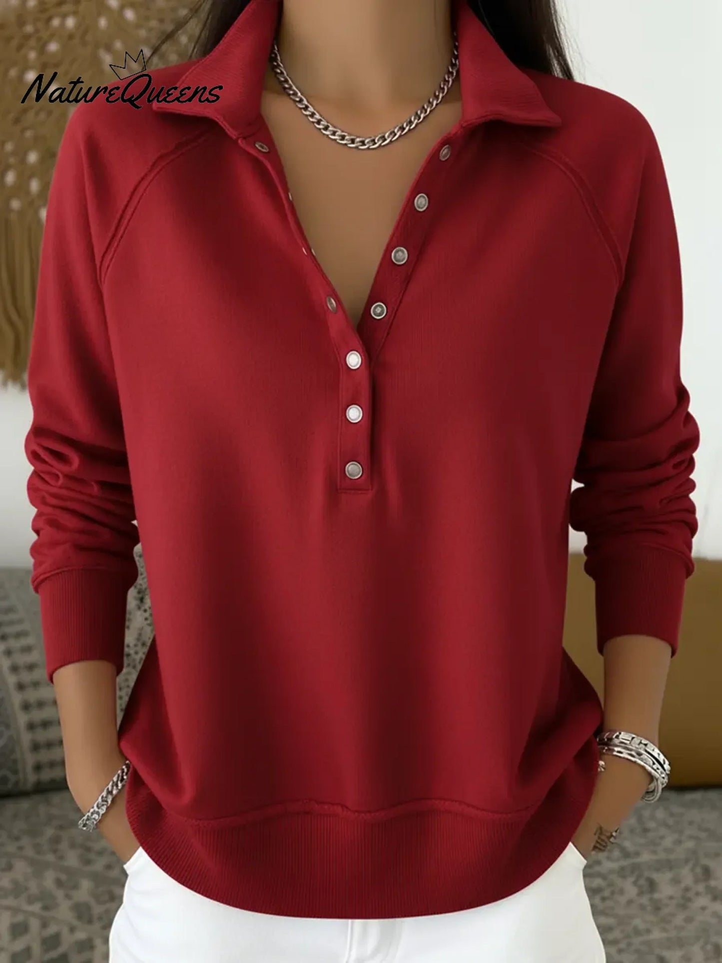 💝💝Women's Casual Solid Color Pullover Cotton Sweatshirt