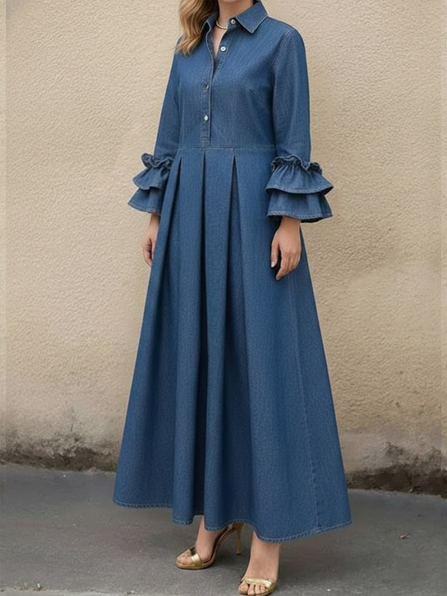 📦📦Last Day 39% OFF🔥Women's Casual Denim Dress With Ruffled Sleeves