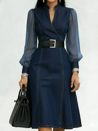 📦📦Buy 2 PCS for free shipping🔥Stylish Denim Dress With Organza Sleeve Panels.