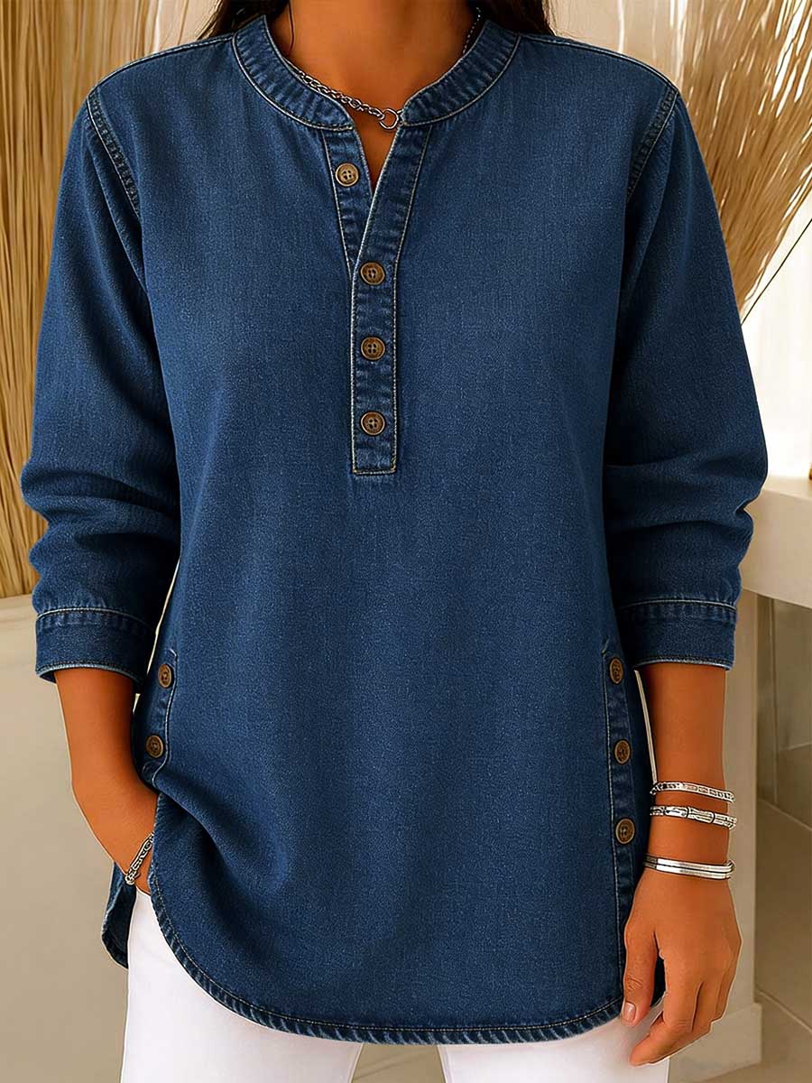 📦📦LAST DAY SAVE 49% ⏰Women's V-neck Long-sleeved Casual Button-up Loose Denim Top