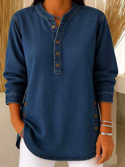 📦📦LAST DAY SAVE 49% ⏰Women's V-neck Long-sleeved Casual Button-up Loose Denim Top