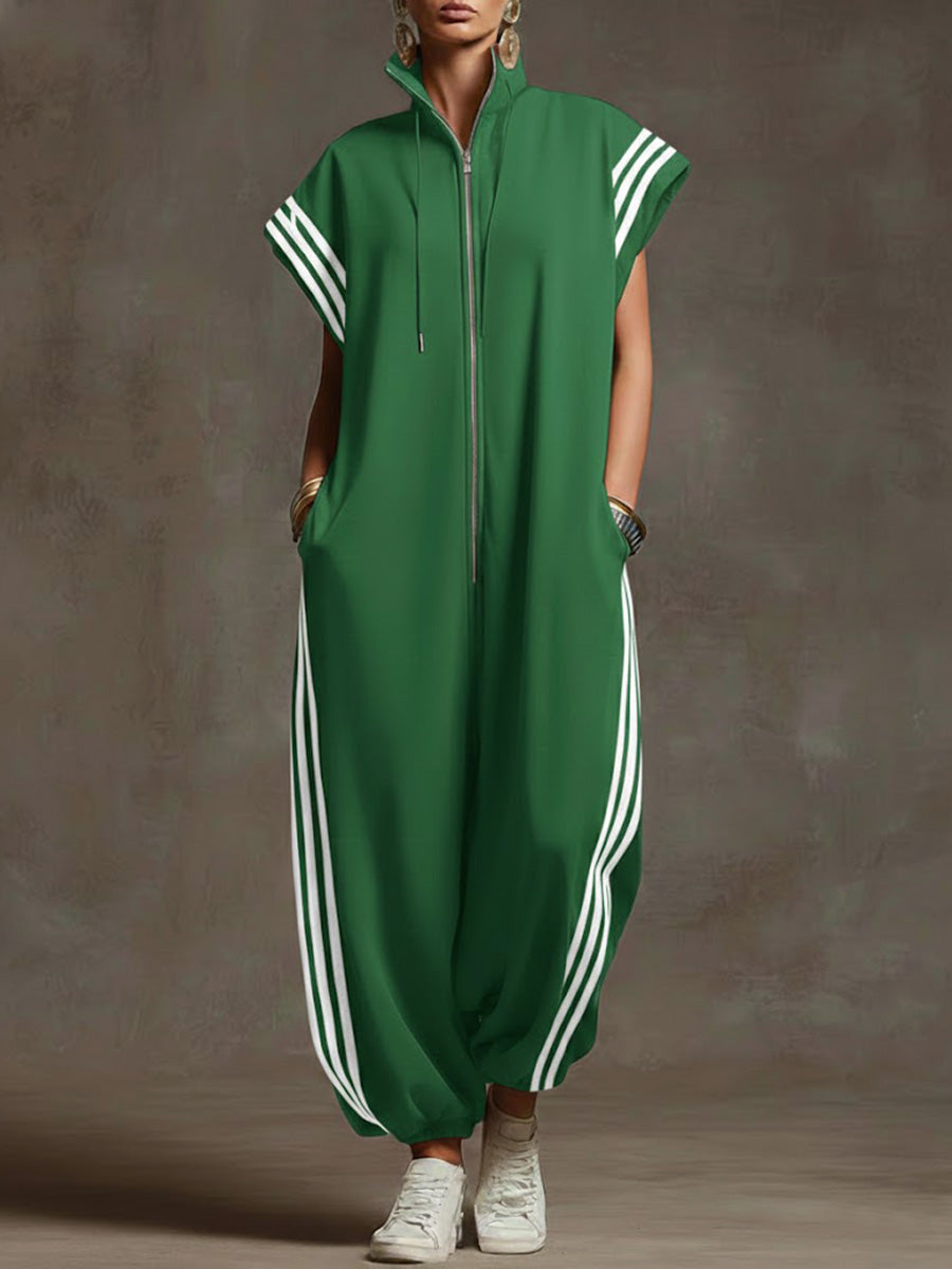 📦📦Last Day 39% OFF🔥Women's Stand-collar Short-sleeved Casual Loose Cotton Wide-leg Jumpsuit
