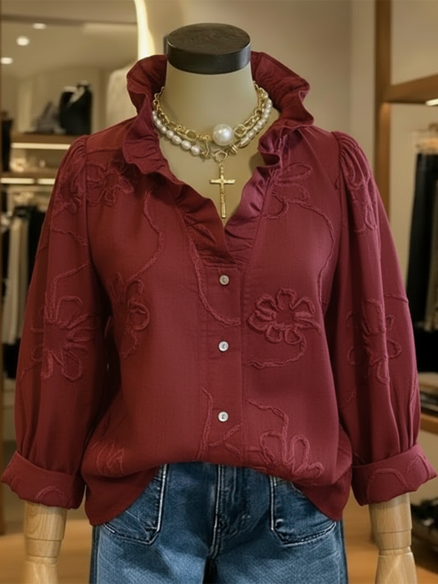 💝💝Casual Romantic Ruffled Collar Denim Shirt