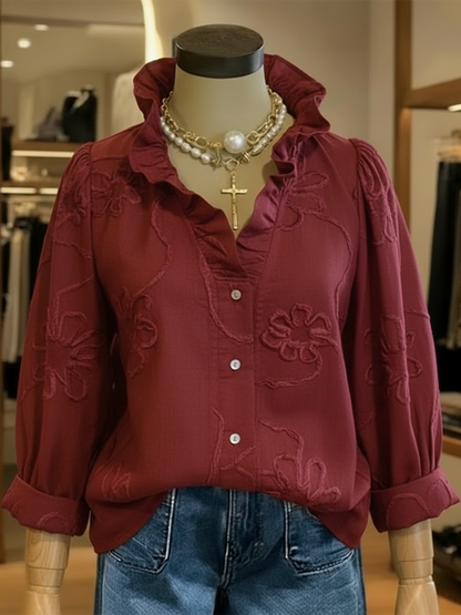 💝💝Casual Romantic Ruffled Collar Denim Shirt