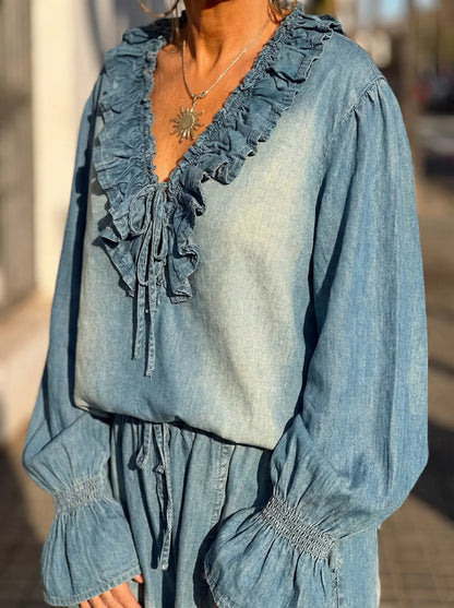 📦📦Buy 2 PCS for free shipping🔥Women's Ruffled Denim Suit