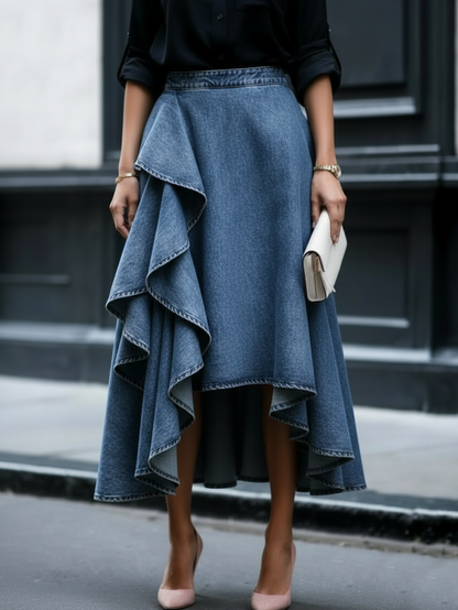 📦📦Elegant Stylish Multi-layered Ruffled Denim Skirt