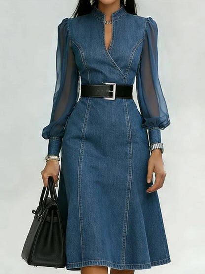 📦📦Buy 2 PCS for free shipping🔥Stylish Denim Dress With Organza Sleeve Panels.