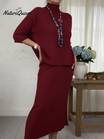 💝💝Elegant Knitted Turtleneck Sweater And Skirt Two-piece Set