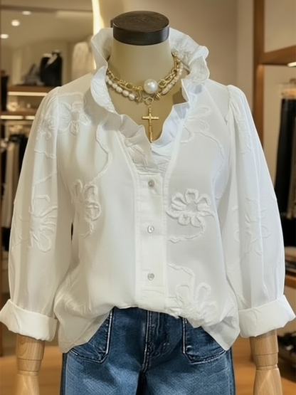 💝💝Casual Romantic Ruffled Collar Denim Shirt