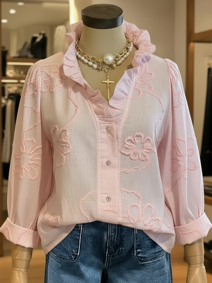 💝💝Casual Romantic Ruffled Collar Denim Shirt