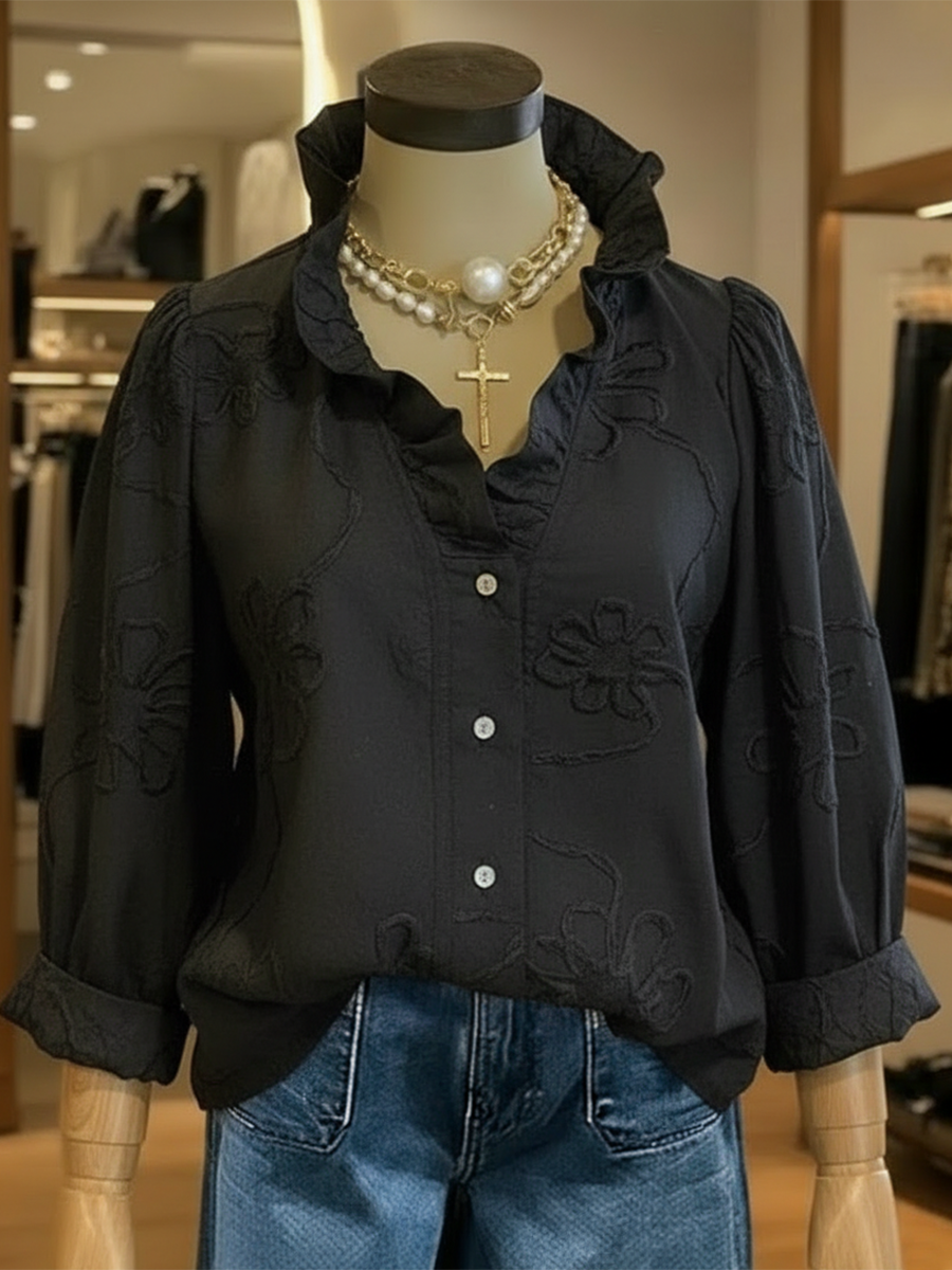 💝💝Casual Romantic Ruffled Collar Denim Shirt