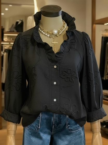 💝💝Casual Romantic Ruffled Collar Denim Shirt