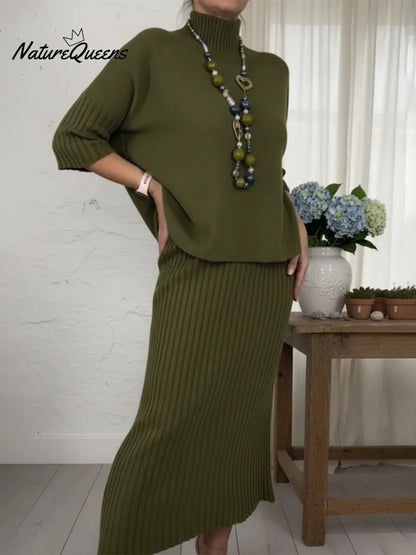 💝💝Elegant Knitted Turtleneck Sweater And Skirt Two-piece Set