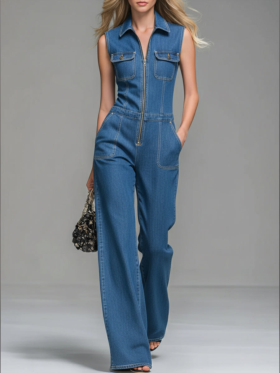 📦📦Last Day 39% OFF🔥Women's Casual 100% Cotton Zip-up Denim Jumpsuit