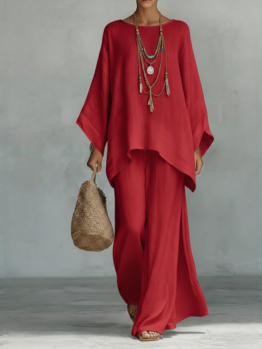 📦📦Buy 2 PCS for free shipping🔥Women's Comfortable, Loose-fitting Linen And Cotton Top And Wide-leg Pants Two-piece Set.
