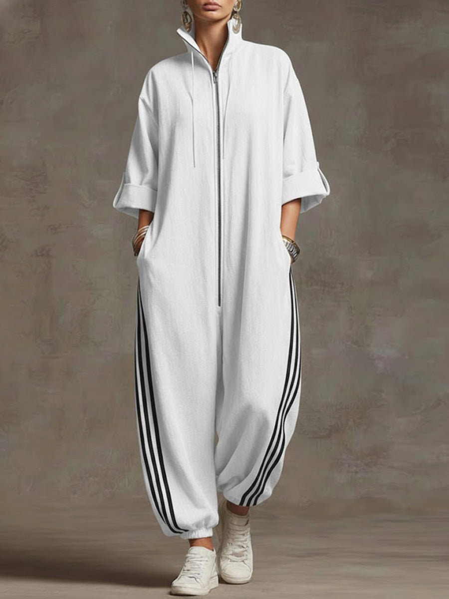 📦📦Women's Stand-collar 3/4 Sleeve Casual Loose Hooded Linen Jumpsuit