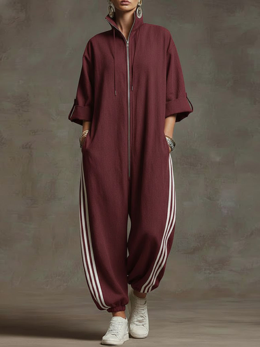 📦📦Women's Stand-collar 3/4 Sleeve Casual Loose Hooded Linen Jumpsuit