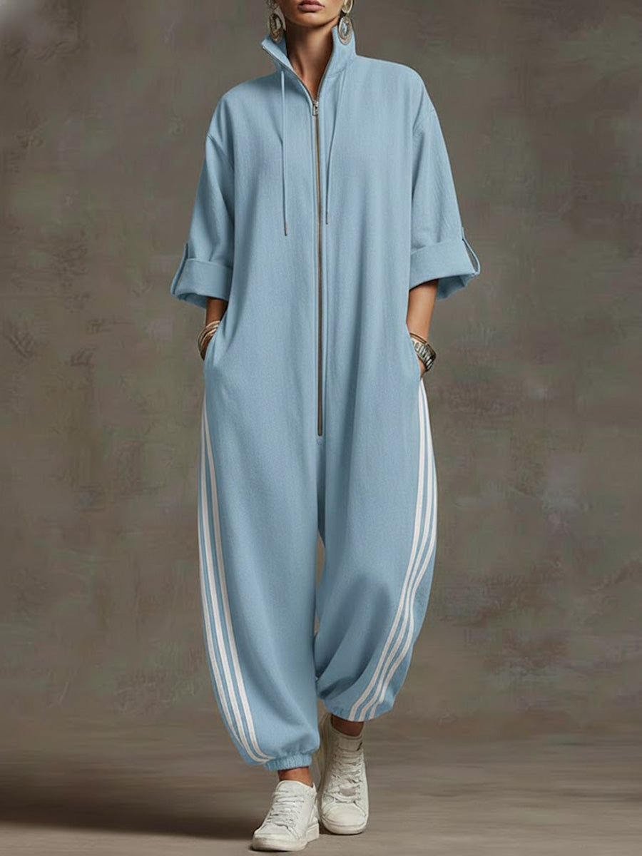 📦📦Women's Stand-collar 3/4 Sleeve Casual Loose Hooded Linen Jumpsuit