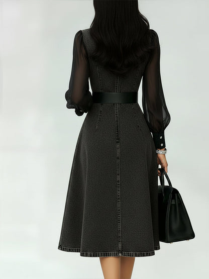 📦📦Buy 2 PCS for free shipping🔥Stylish Denim Dress With Organza Sleeve Panels.