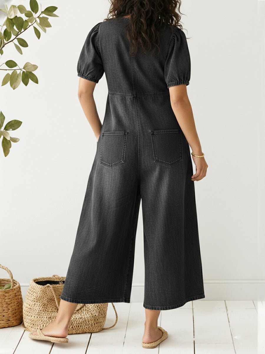 📦📦Buy 2 PCS for free shipping🔥Women's Casual Loose Short-sleeved V-neck Denim Jumpsuit