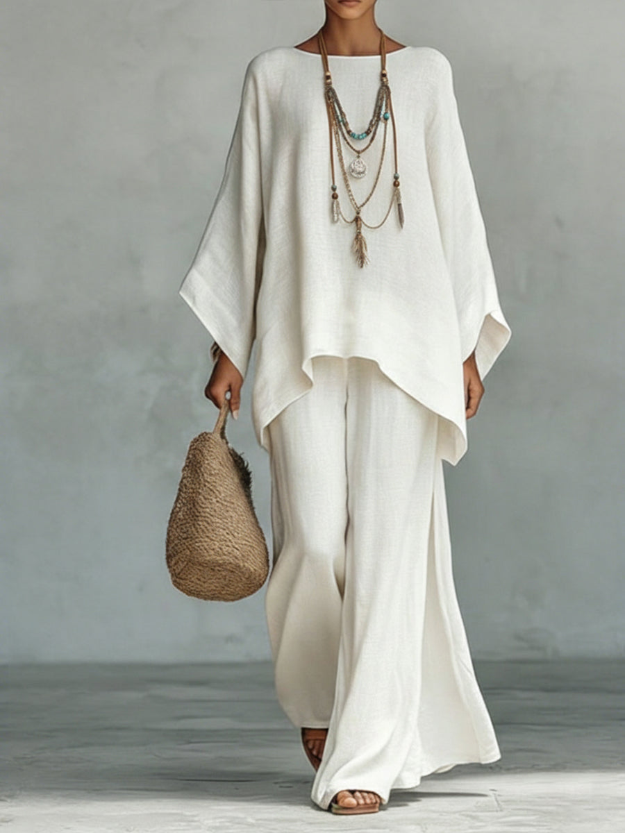📦📦Buy 2 PCS for free shipping🔥Women's Comfortable, Loose-fitting Linen And Cotton Top And Wide-leg Pants Two-piece Set.