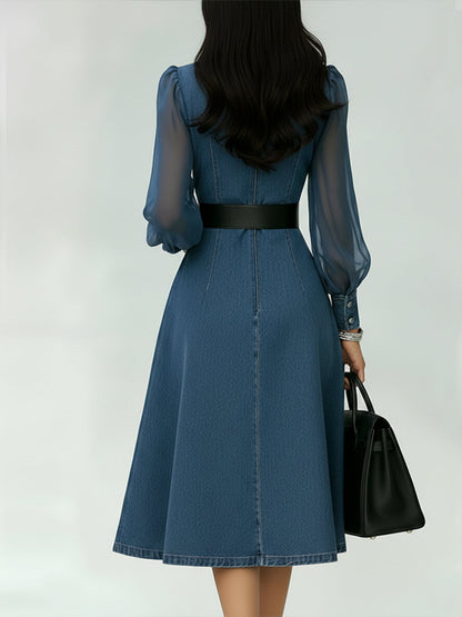 📦📦Buy 2 PCS for free shipping🔥Stylish Denim Dress With Organza Sleeve Panels.