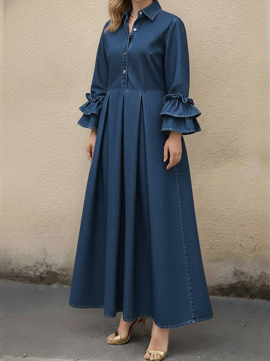 📦📦Last Day 39% OFF🔥Women's Casual Denim Dress With Ruffled Sleeves