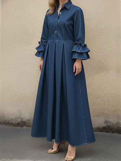 📦📦Last Day 39% OFF🔥Women's Casual Denim Dress With Ruffled Sleeves
