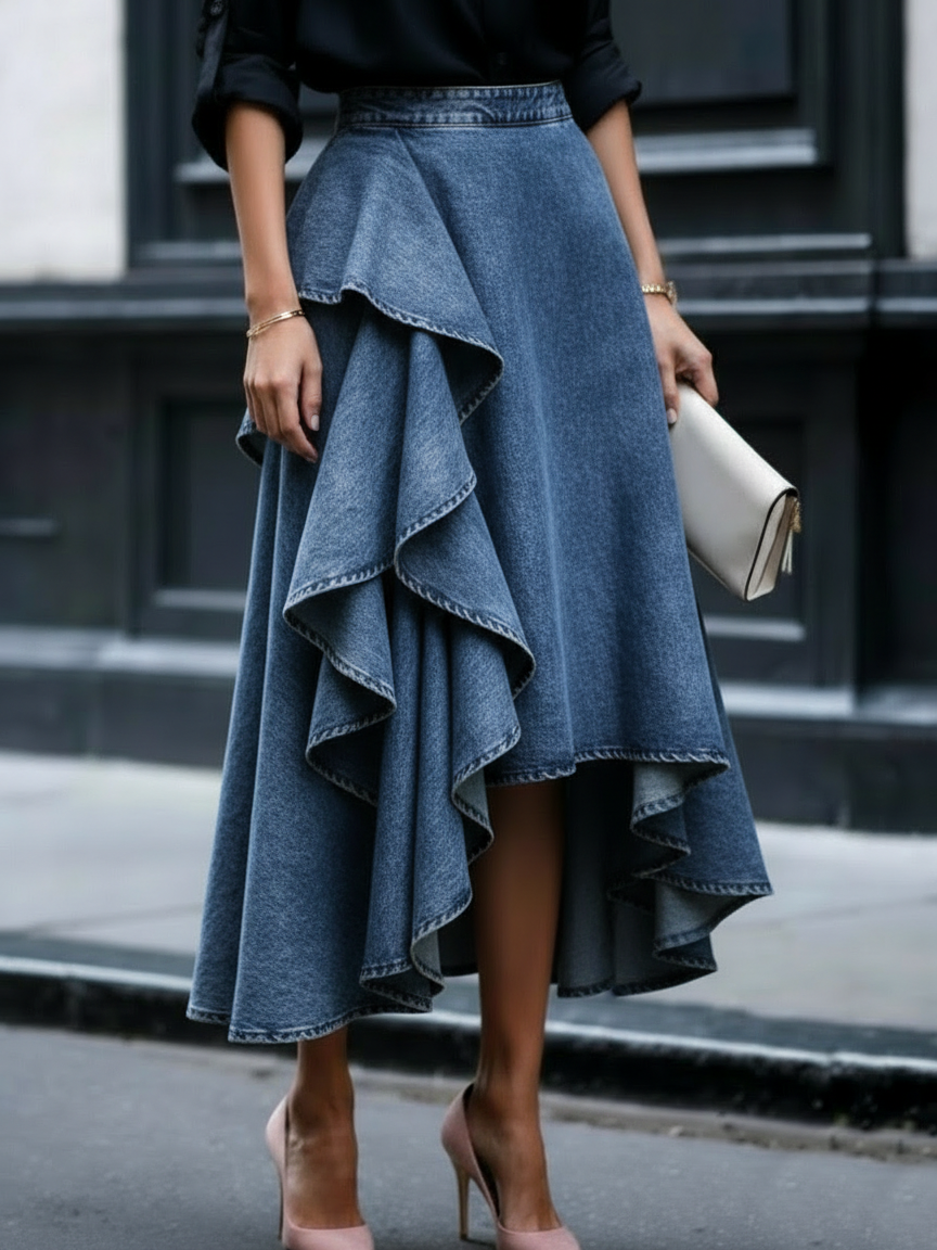 📦📦Elegant Stylish Multi-layered Ruffled Denim Skirt