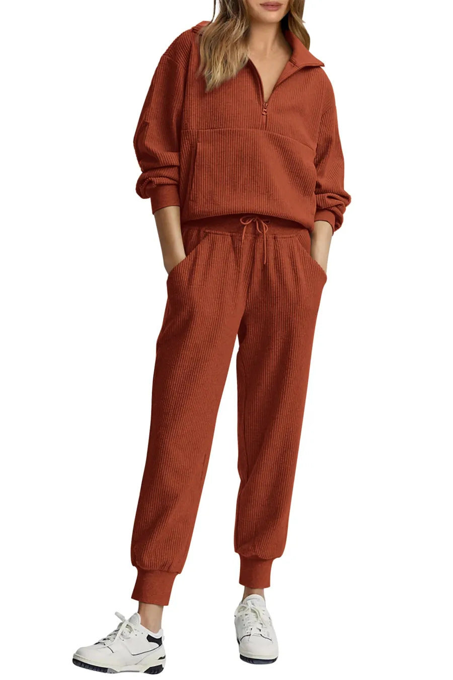 🏃‍♀️ Soft 2-Piece Jogger Set — Half-Zip Sweatshirt & Sweatpants