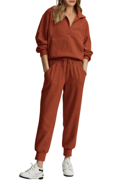 🏃‍♀️ Soft 2-Piece Jogger Set — Half-Zip Sweatshirt & Sweatpants
