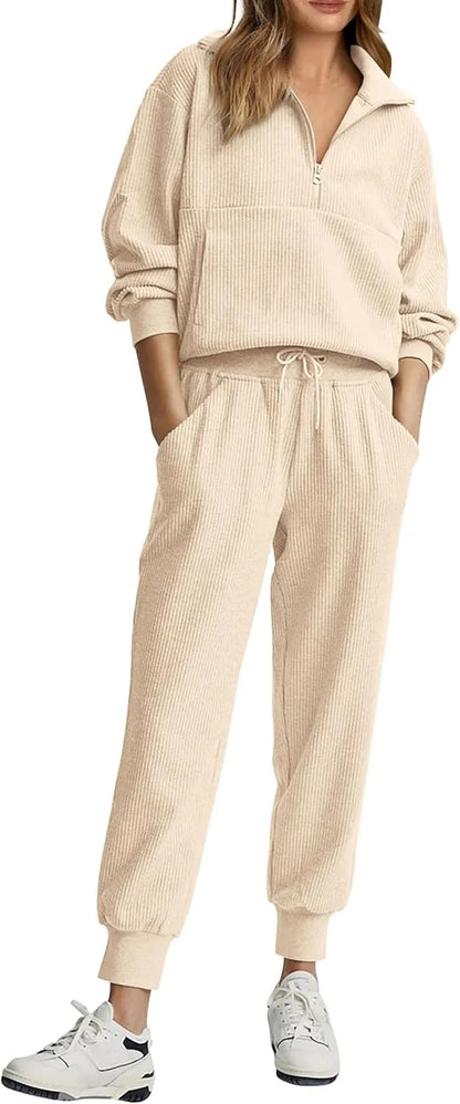 🏃‍♀️ Soft 2-Piece Jogger Set — Half-Zip Sweatshirt & Sweatpants