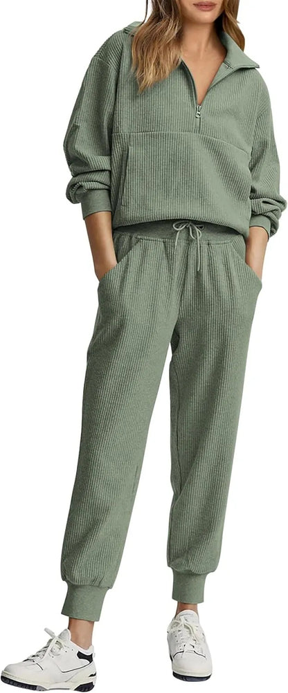 🏃‍♀️ Soft 2-Piece Jogger Set — Half-Zip Sweatshirt & Sweatpants