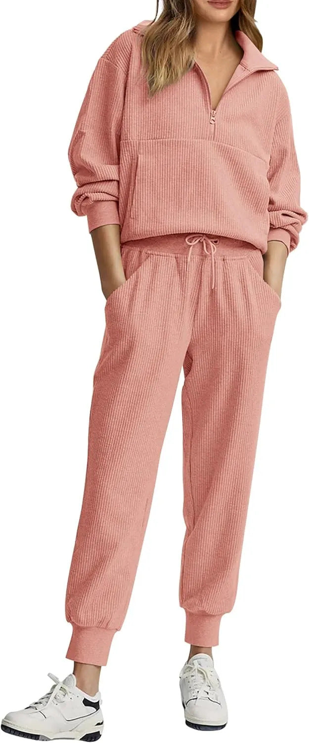 🏃‍♀️ Soft 2-Piece Jogger Set — Half-Zip Sweatshirt & Sweatpants
