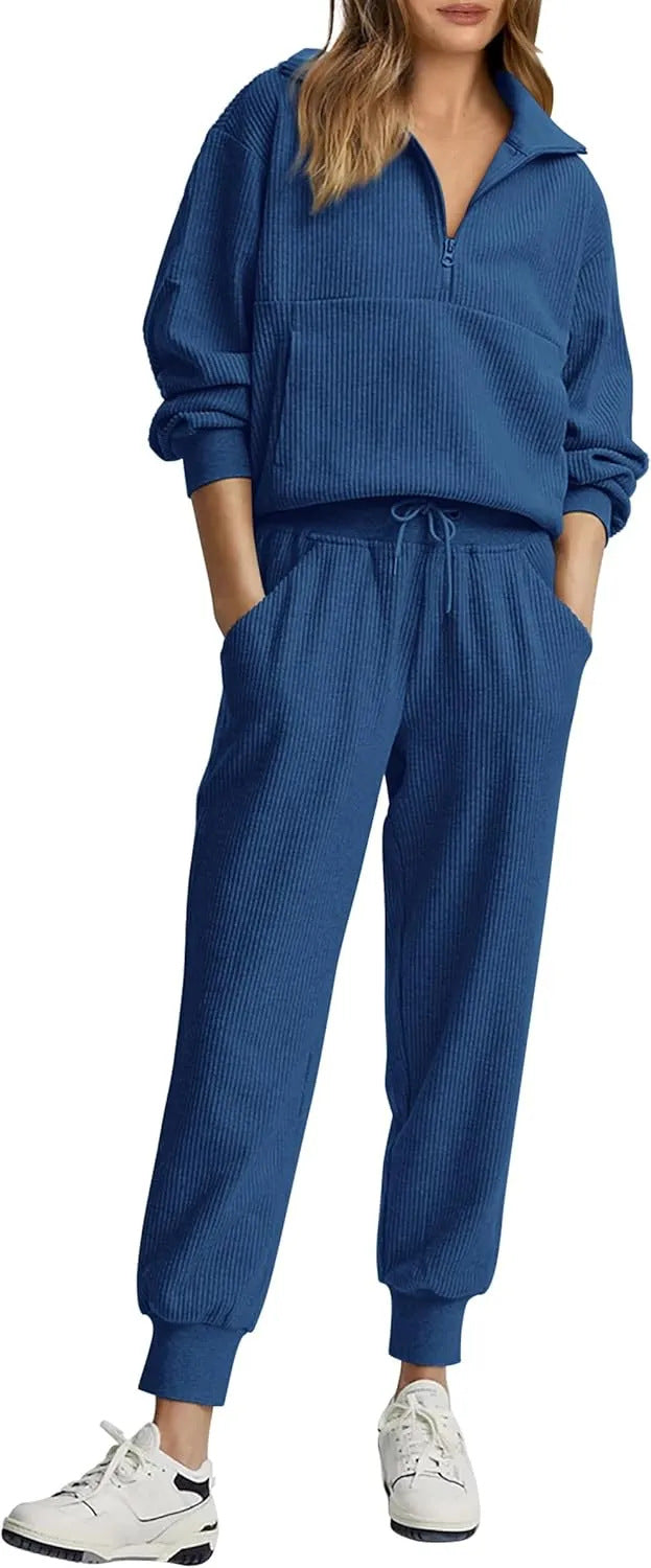 🏃‍♀️ Soft 2-Piece Jogger Set — Half-Zip Sweatshirt & Sweatpants