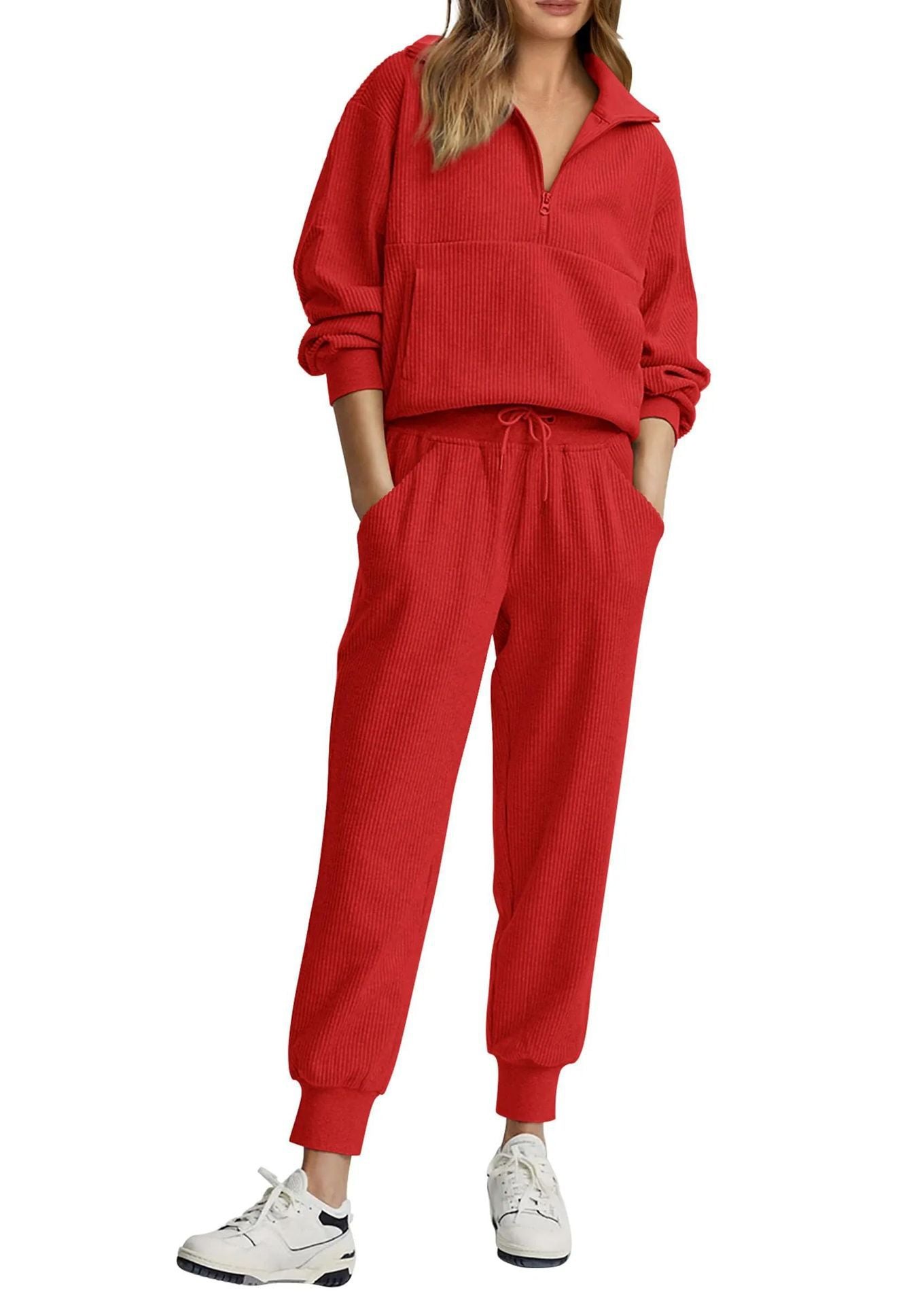 🏃‍♀️ Soft 2-Piece Jogger Set — Half-Zip Sweatshirt & Sweatpants